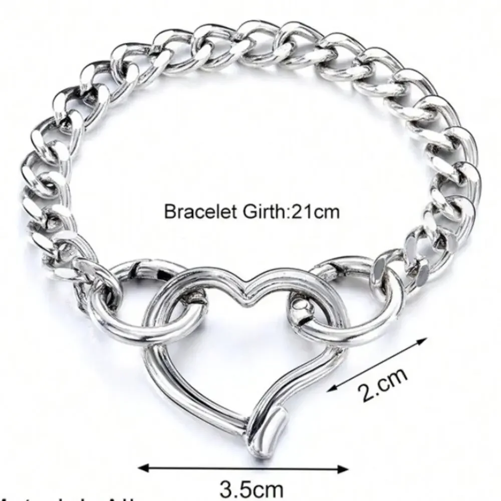 Stainless Steel Heart Bracelet Chain Link Boho Hammered Statement Piece